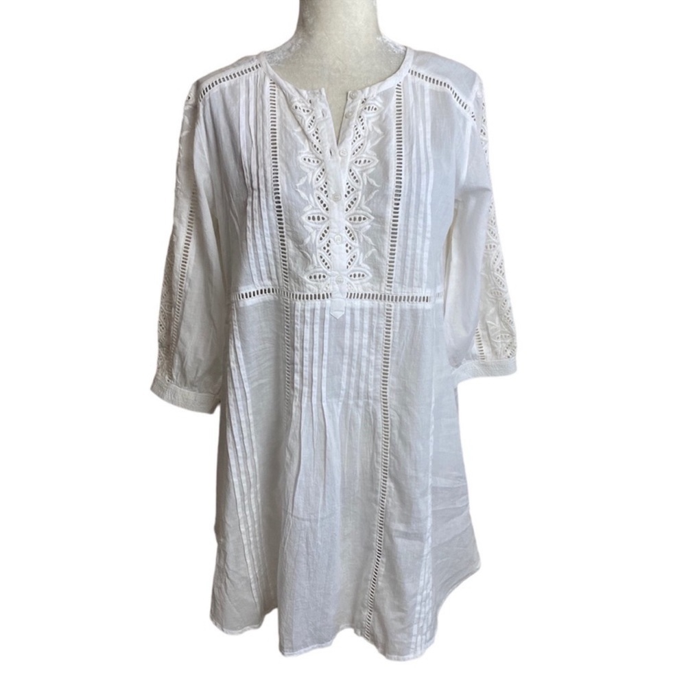 NWT! Beautiful Stories White Cotton Lightweight Battenberg Lace Dress Coverup XS